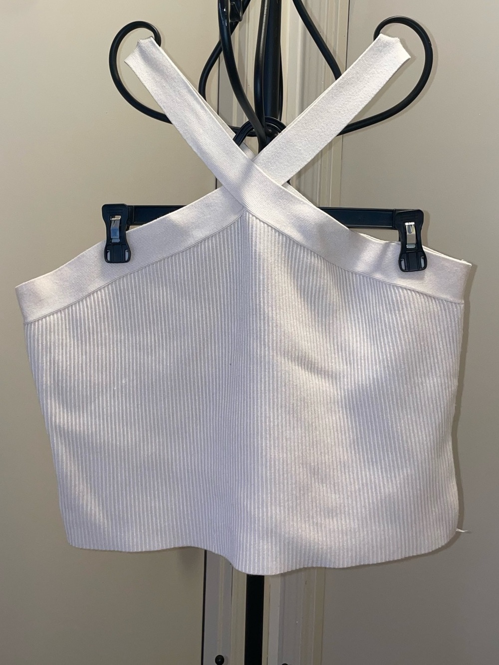 White Ribbed Cross-Back Crop Top